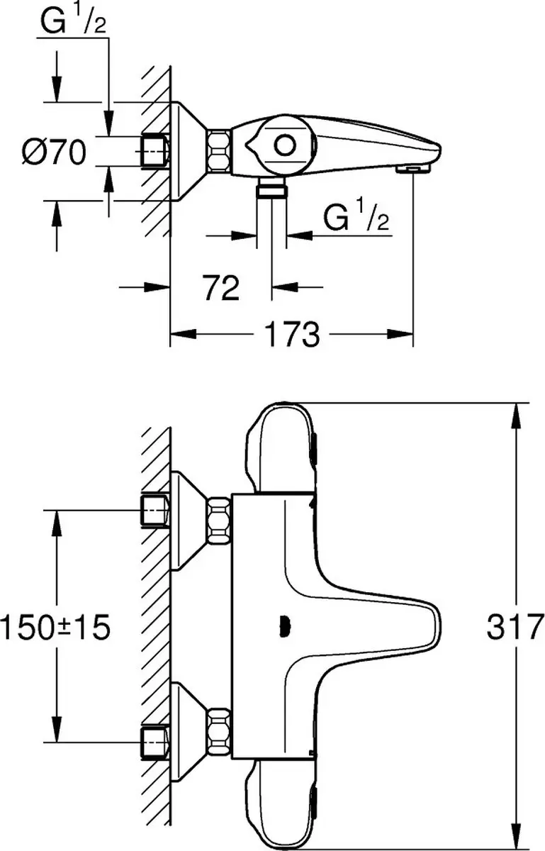 GROHE Grohtherm 1000 Badmengkraan 15cm - Chroom - afbeelding 3 van 5