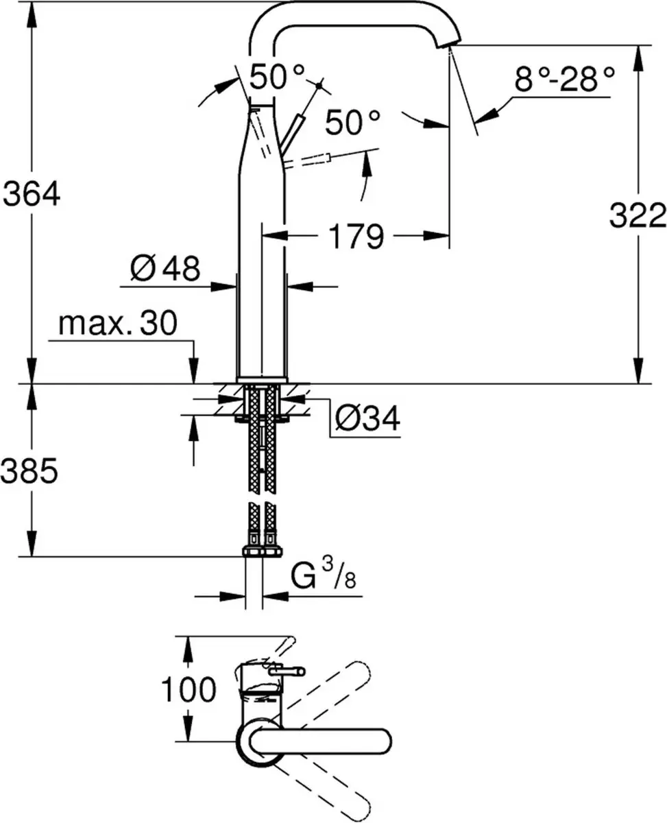 Grohe Essence New Wastafelmengkraan XL-Size 24170GN1 - afbeelding 2 van 5