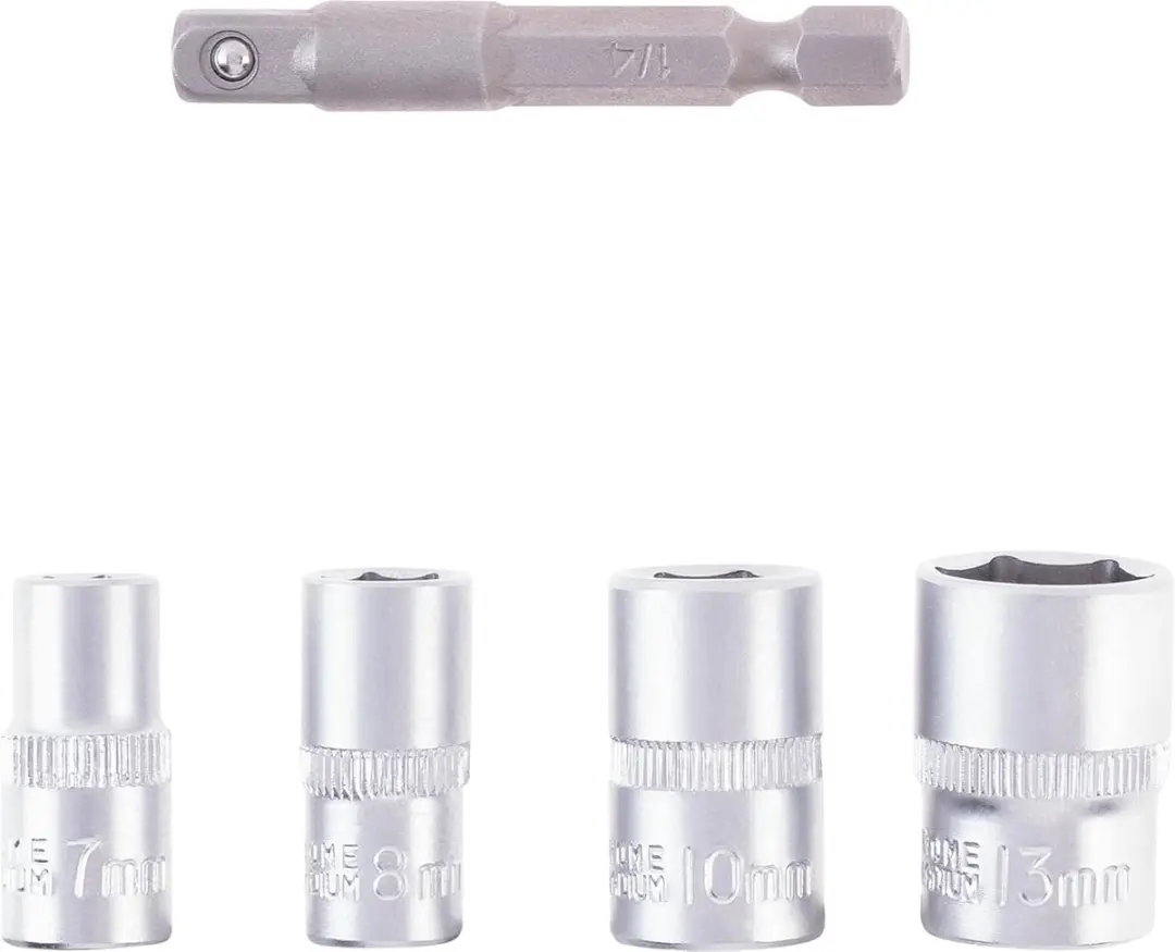 Originele Einhell dopsleutelset met adapter, 5-delig, 7-13 mm (zeskantdop, chroo