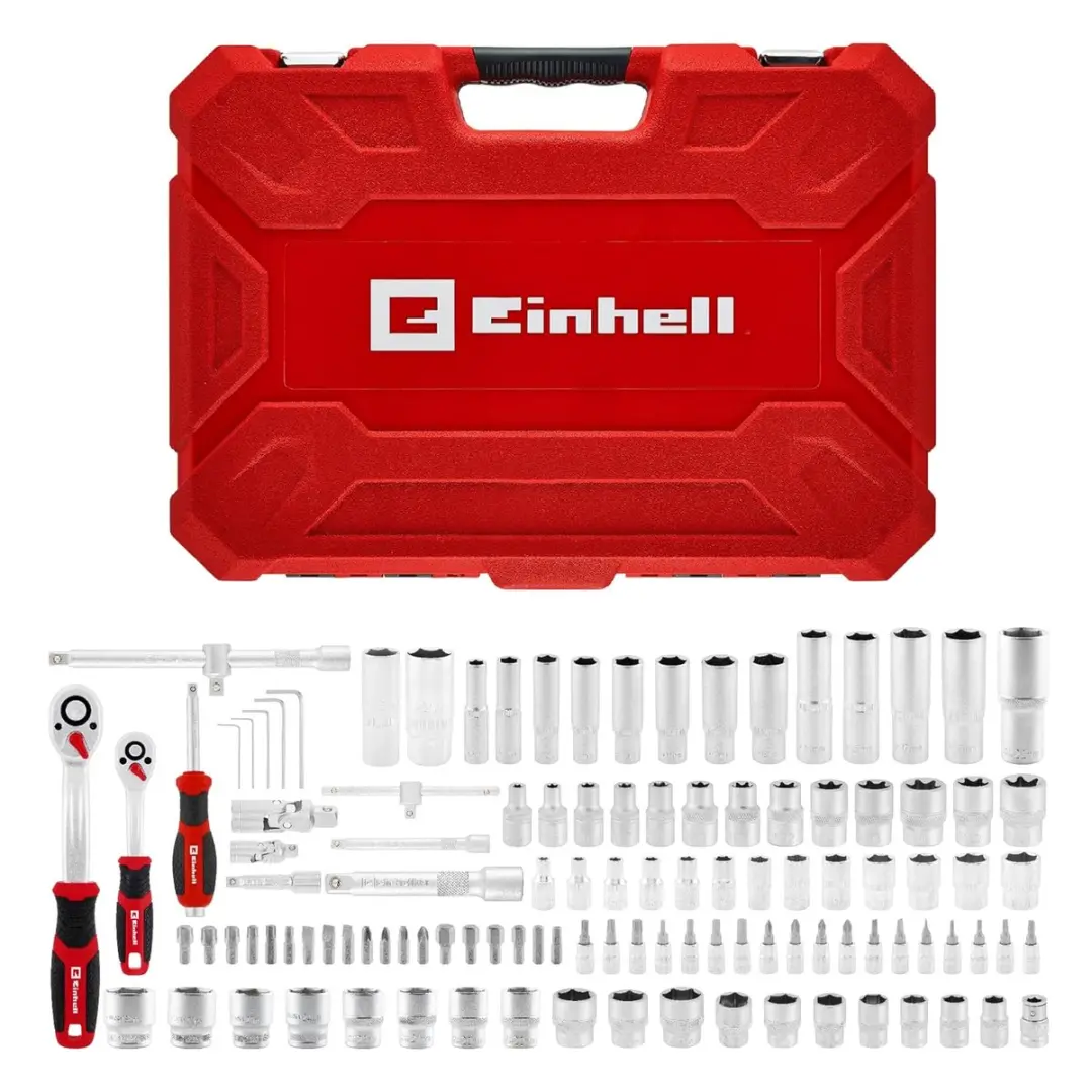 Einhell doppen- en ratelset, 181-delig (1/4", 3/8" & 1/2", 72-tands omkeerbare r