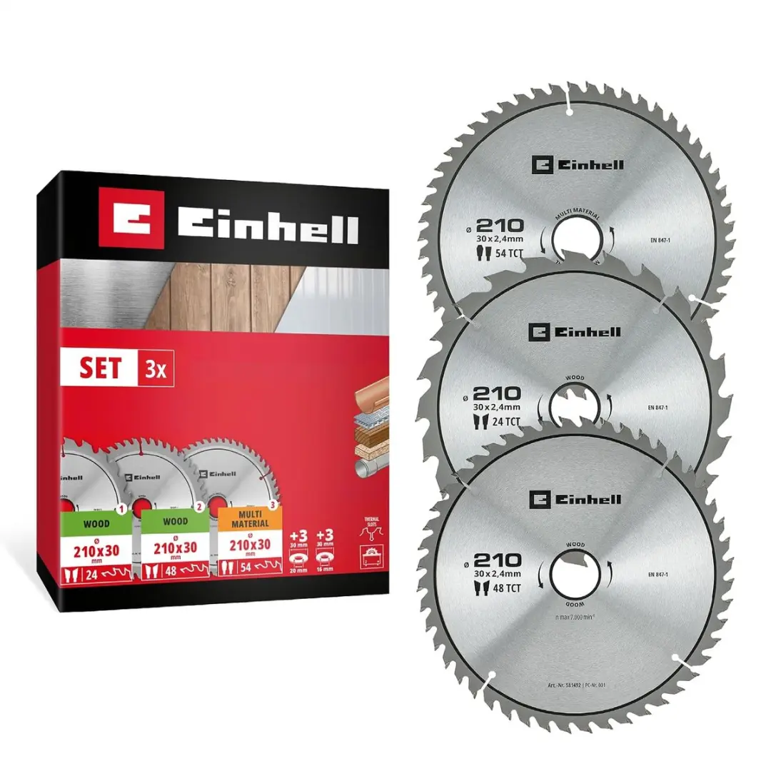Einhell 3-delige cirkelzaagbladenset, hout, multimateriaal, Ø 210 x 30 mm