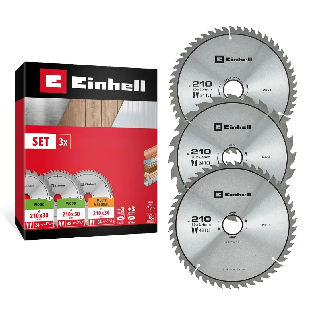 Einhell 3-delige cirkelzaagbladenset, hout, multimateriaal, Ø 210 x 30 mm - afbeelding 2 van 2
