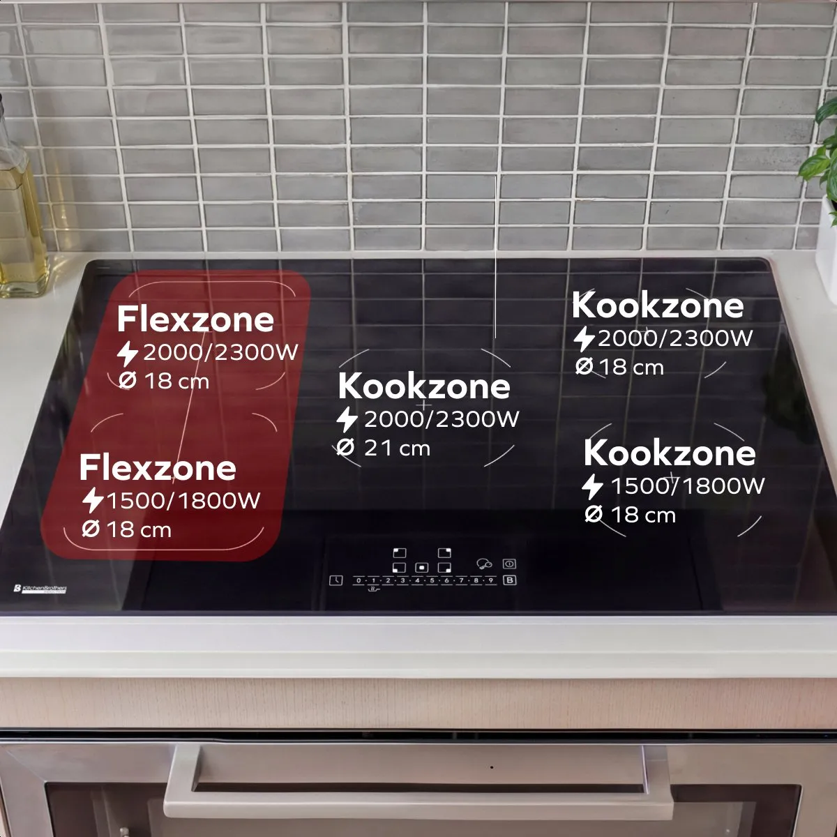 KitchenBrothers KB1004195 Inductieplaat 80cm - 4 Zones - Zwart