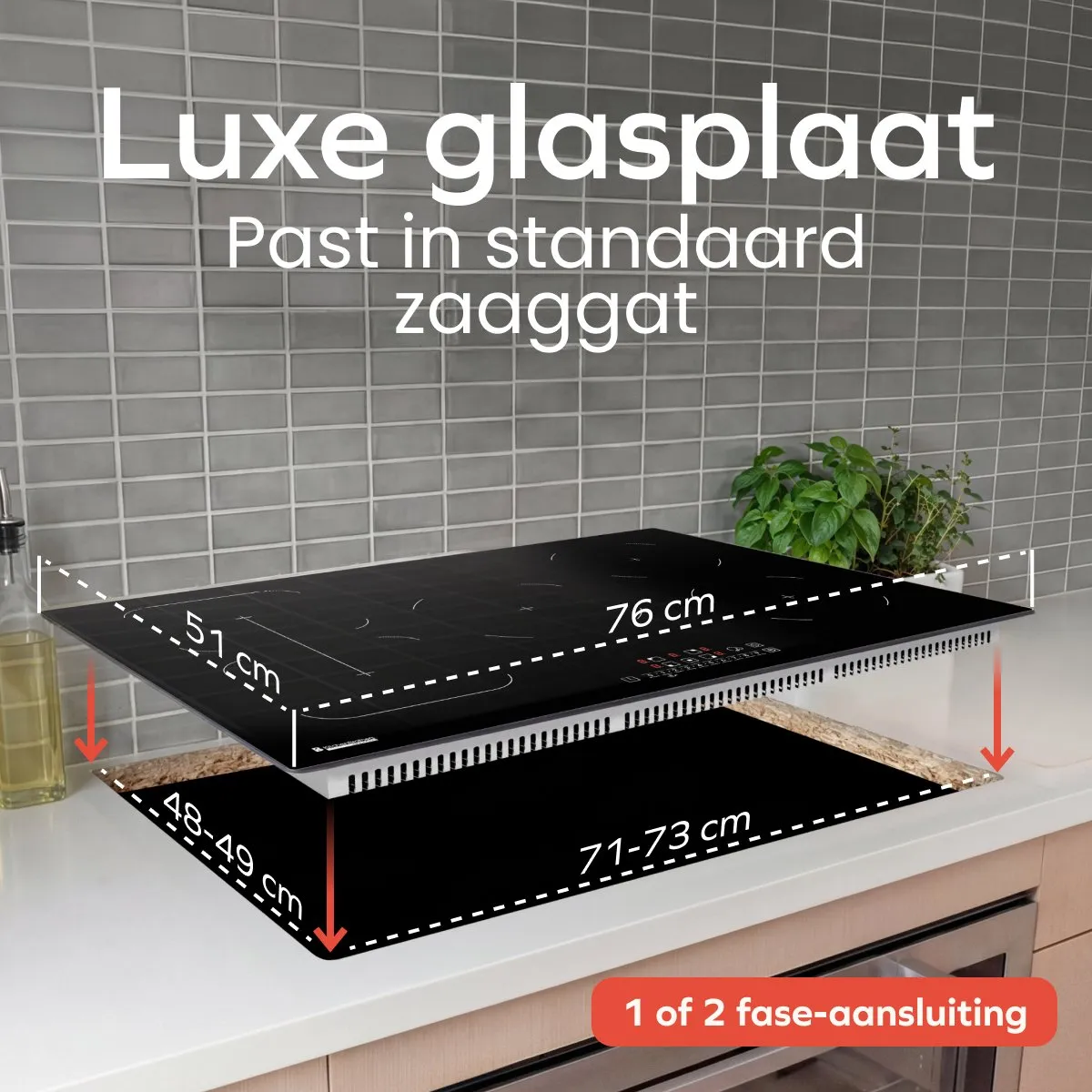 KitchenBrothers KB1004195 Inductieplaat 80cm - 4 Zones - Zwart