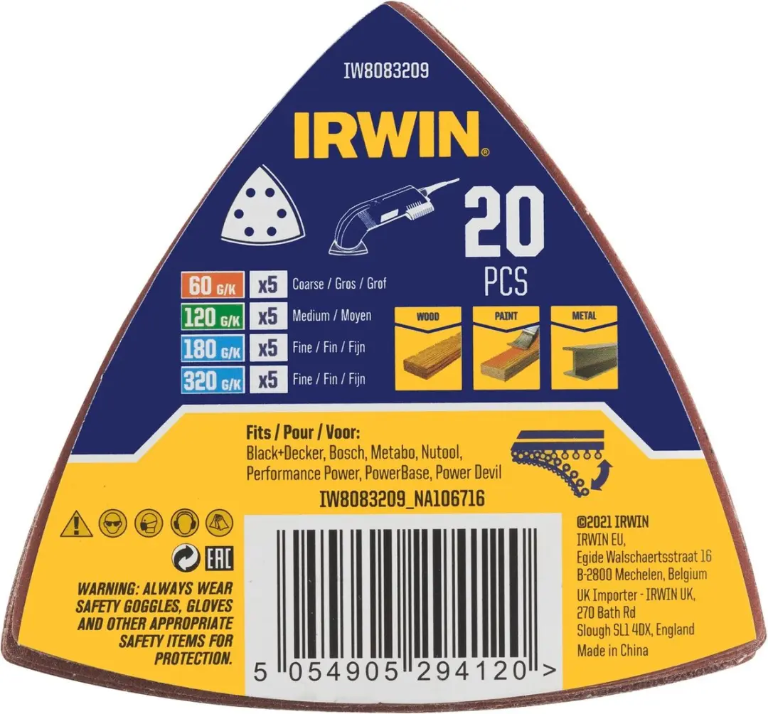 Irwin Delta Schuurstoken Set 20 Stuks - 93x93mm - afbeelding 2 van 2