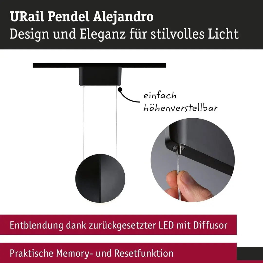 Paulmann URail Alejandro Pendellamp 3.000K - Zwart - afbeelding 5 van 6
