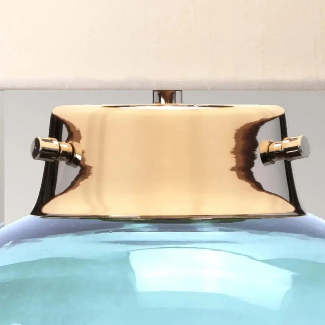 Elstead Kara LED Tafellamp - Polished Nickel - Blauw Glas - afbeelding 3 van 6