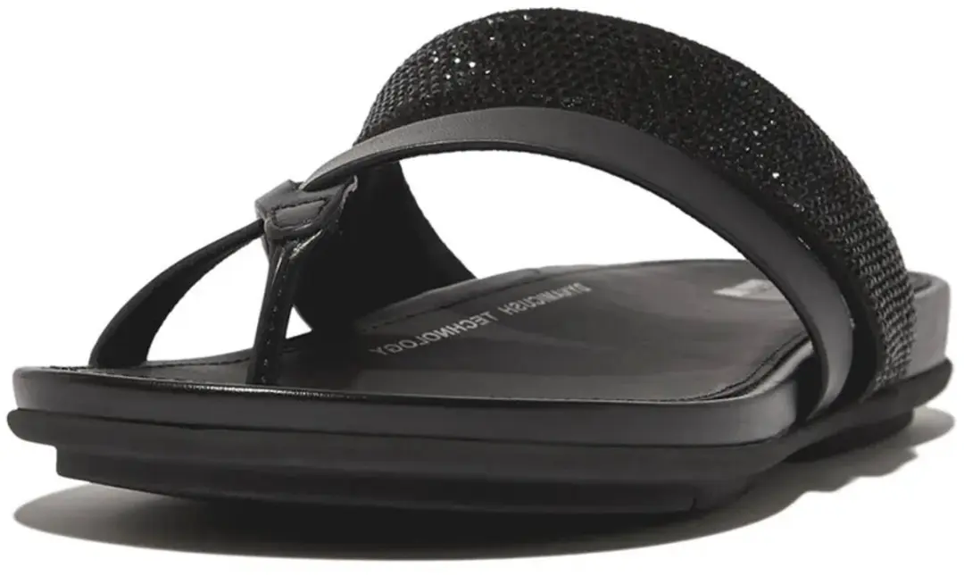 Fitflop Gracie Crystal Leather Strappy Toe-post Slippers Zwart EU 37 Vrouw