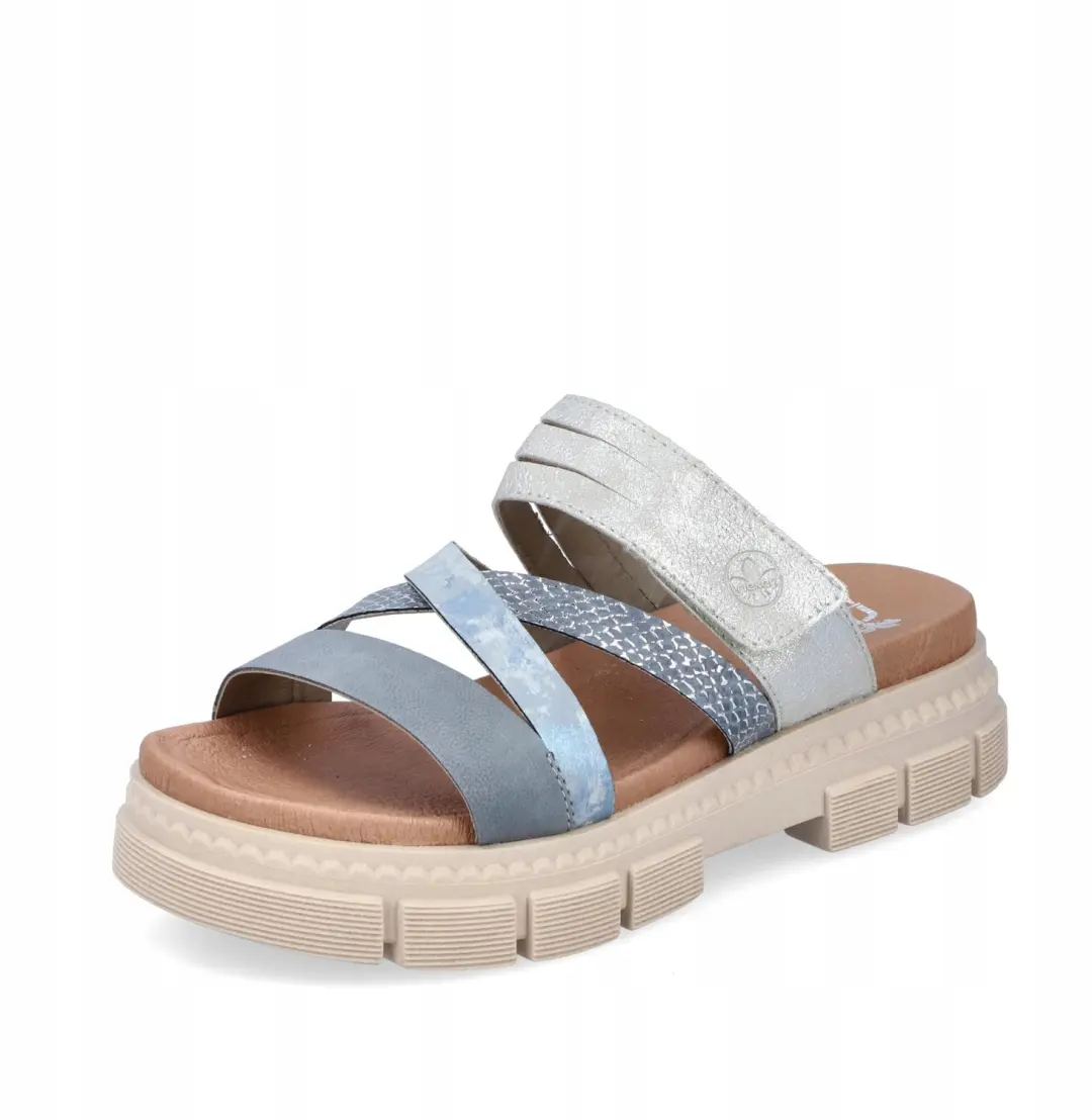Rieker Dames Klompjes Blauw V5356 Klittenband Platform Maat 36