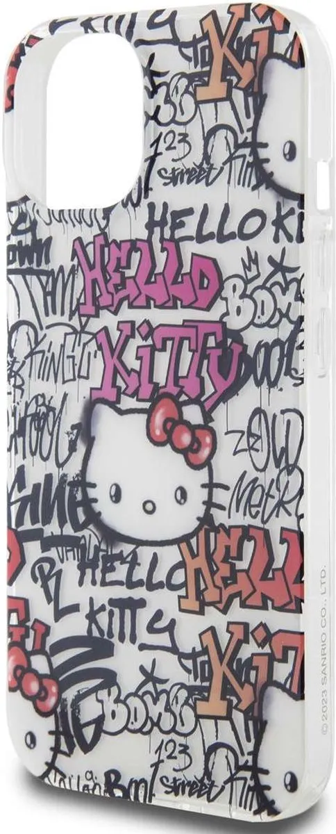 Hello Kitty iPhone 15 TPU Hoesje - Graffiti Tags Wit - afbeelding 6 van 6