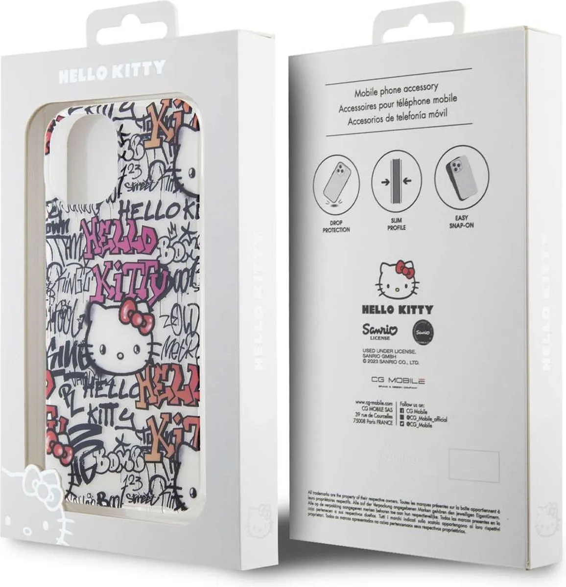 Hello Kitty iPhone 15 TPU Hoesje - Graffiti Tags Wit