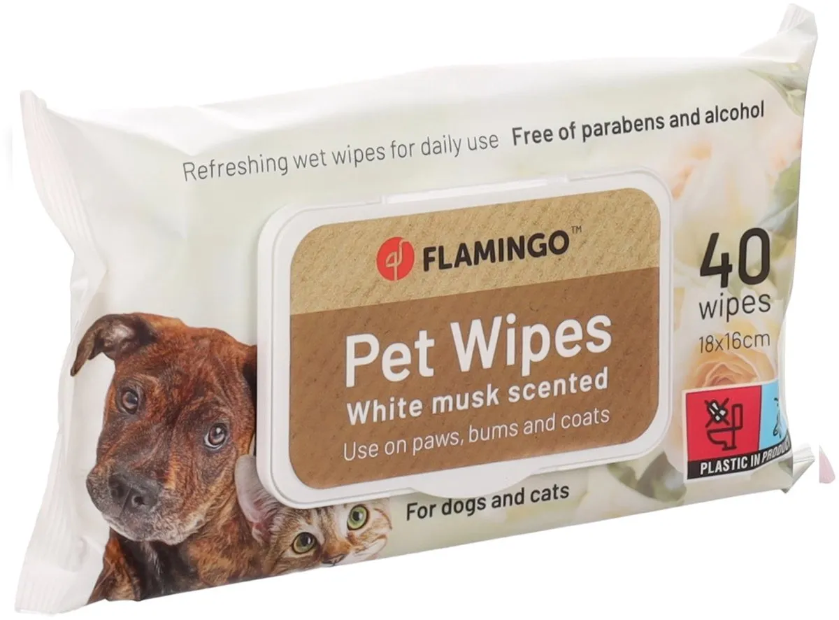 Flamingo Reini White Musk Verzorgingsdoekjes Honden - 40 Stuks