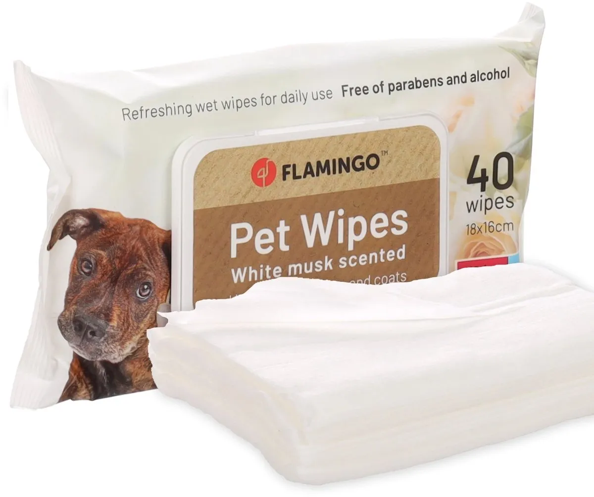 Flamingo Reini White Musk Verzorgingsdoekjes Honden - 40 Stuks