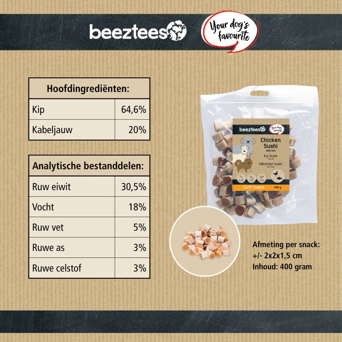 Beeztees Tasty Treats Kip Sushi met Vis Mini Hondensnacks 400g