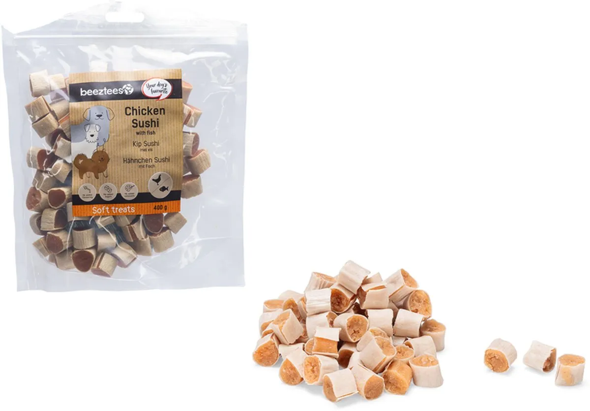 Beeztees Tasty Treats Kip Sushi met Vis Mini Hondensnacks 400g