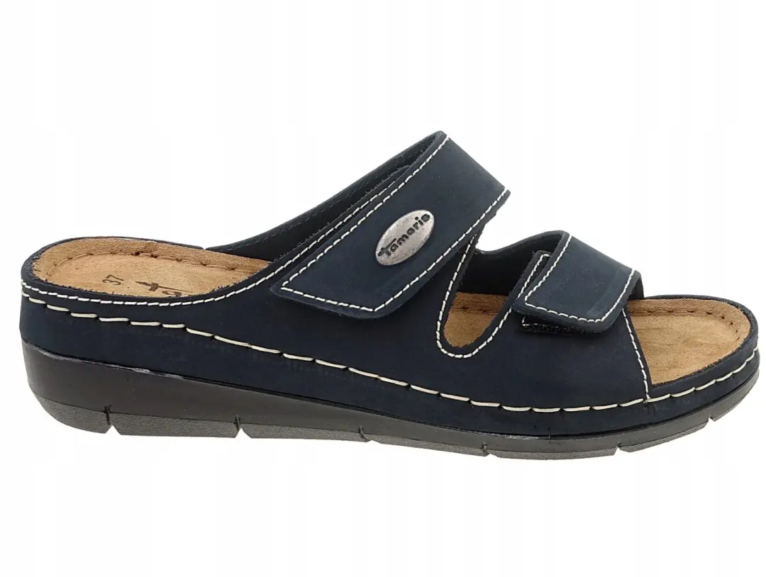 Tamaris Dames Klompjes Plateau Leer Navy Maat 38