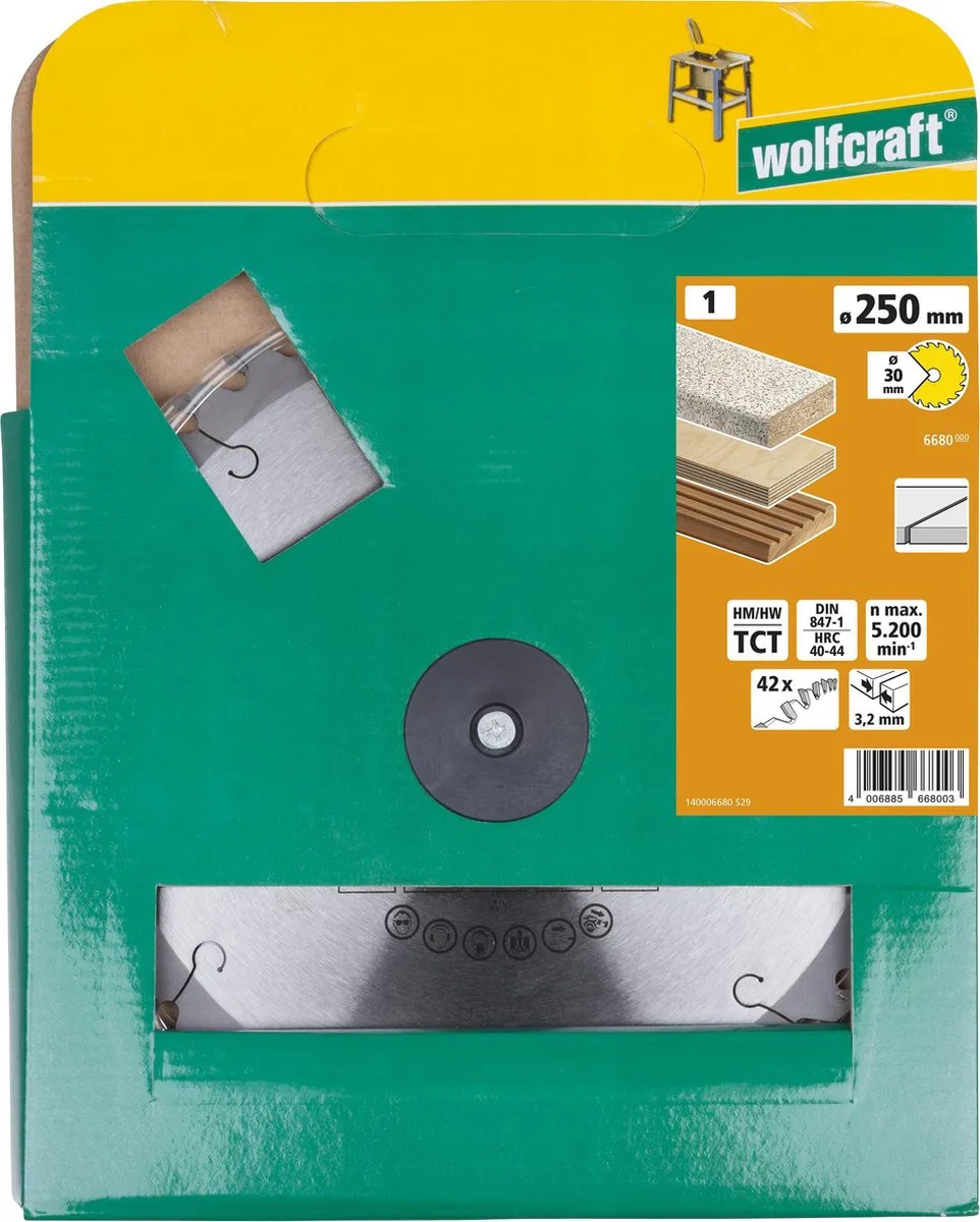 Wolfcraft Tafelcirkelzaagblad HM 6680000 - 250mm - 42 Tanden