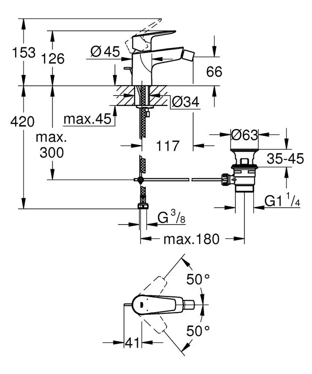 GROHE BauEdge Bidetmengkraan 15,3cm Chroom - afbeelding 3 van 5