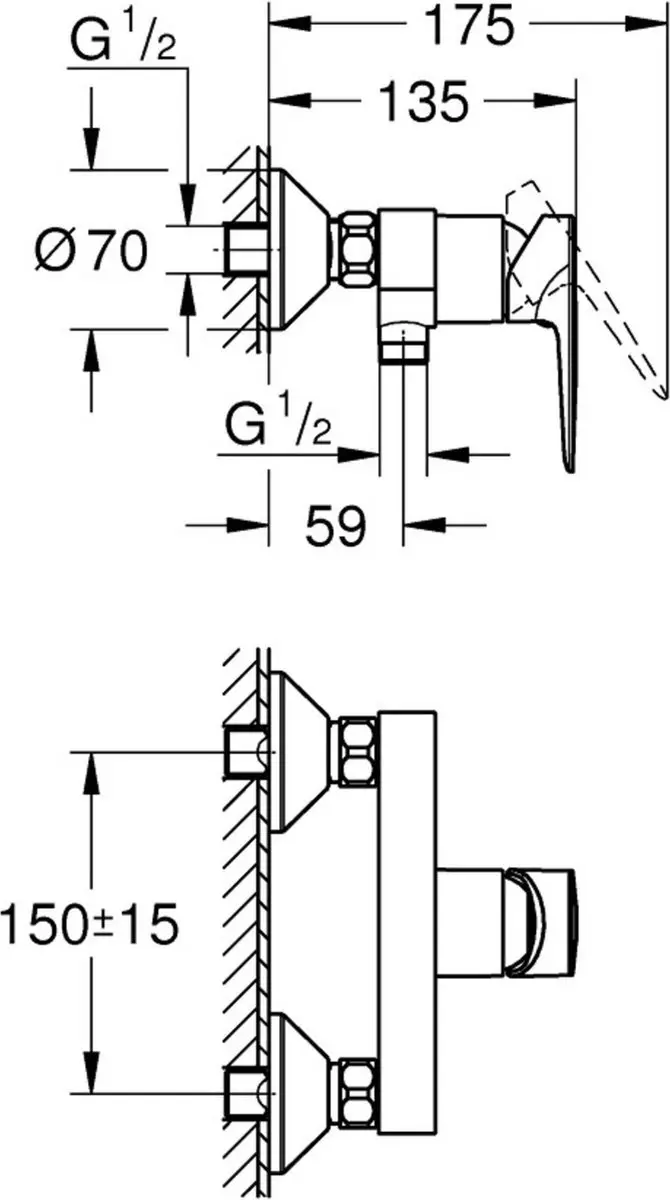 GROHE BauEdge Douchemengkraan Wandmodel Chroom - afbeelding 5 van 6