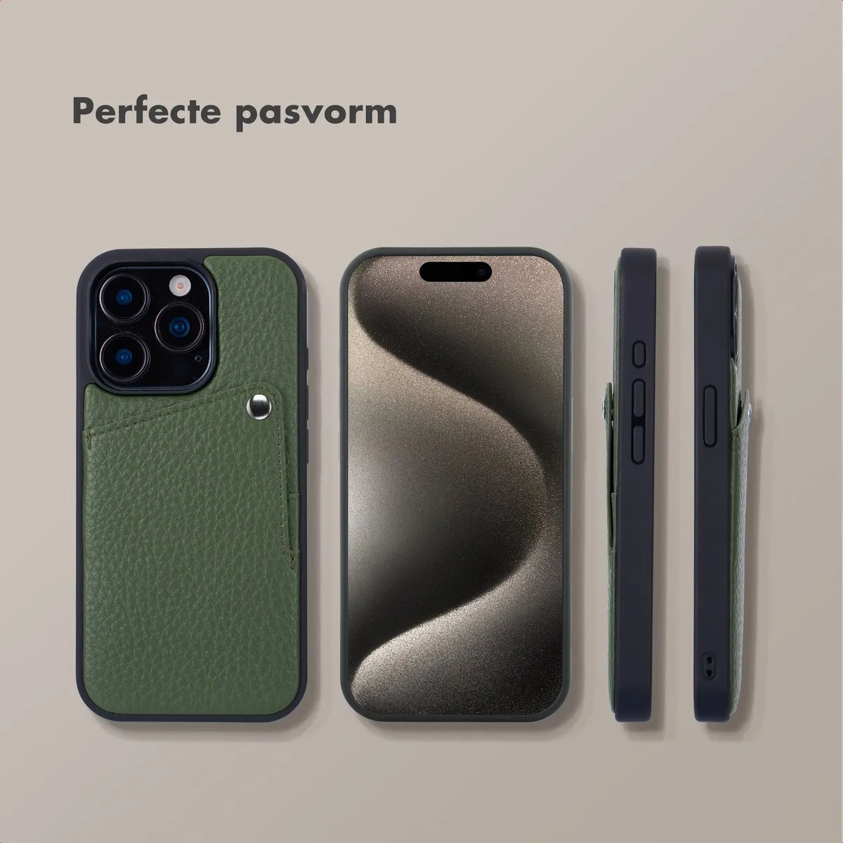 Selencia Hoesje iPhone 15 Pro Sage Green - 2 Pasjes - afbeelding 6 van 6