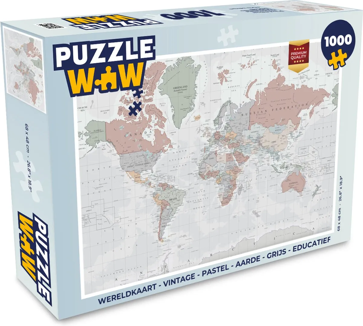 PuzzleWow Wereldkaart Legpuzzel 1000 Stuks - Multicolor