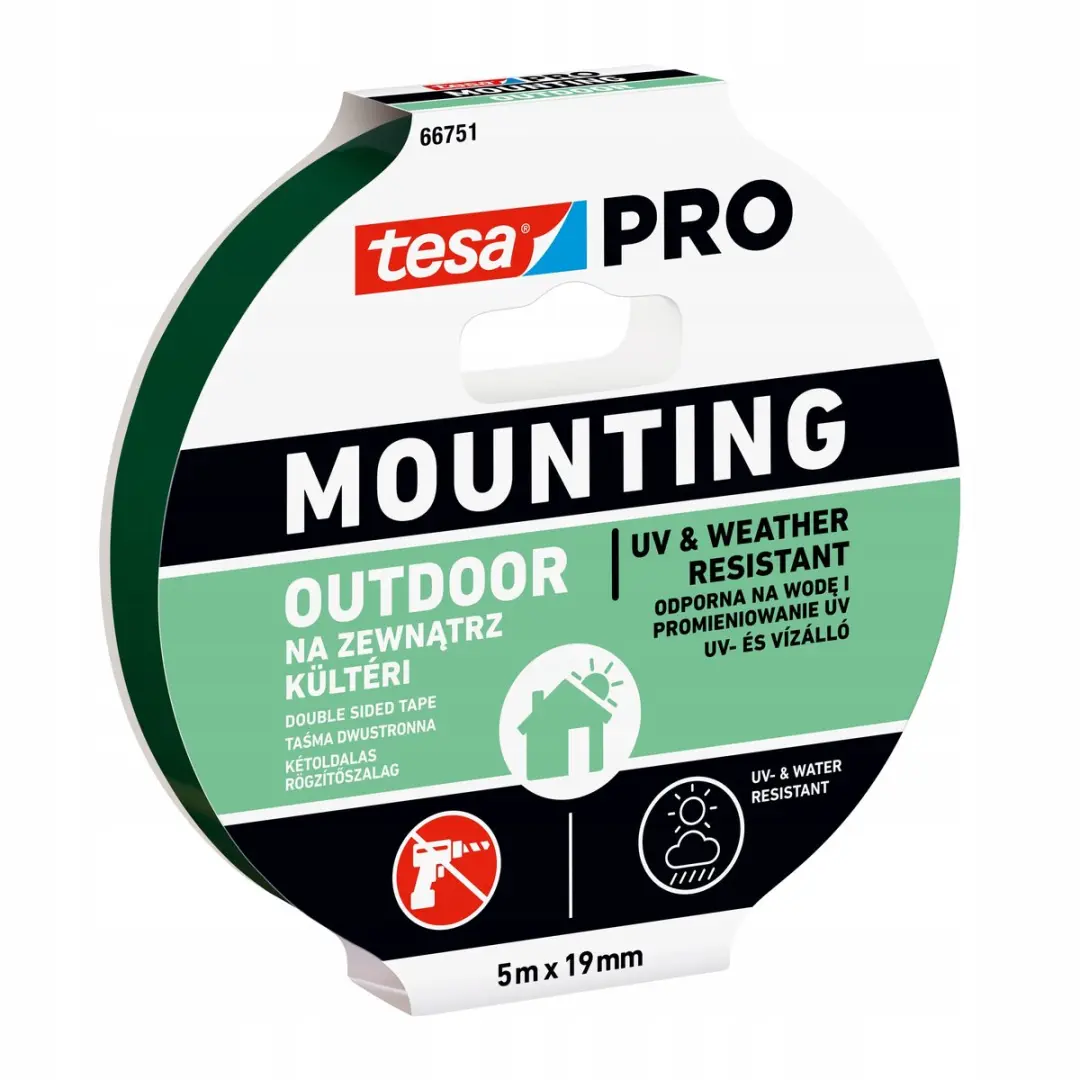 Tesa PRO Montage Buiten Dubbelzijdig Tape 5m x 19mm UV Bestendig