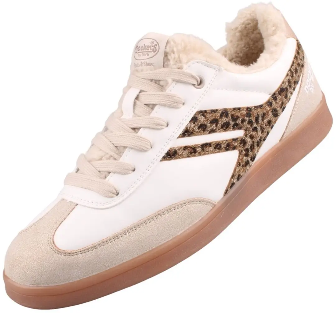 Dockers by Gerli dames sneaker met voering, wit/luipaardprint 55MY306-617505