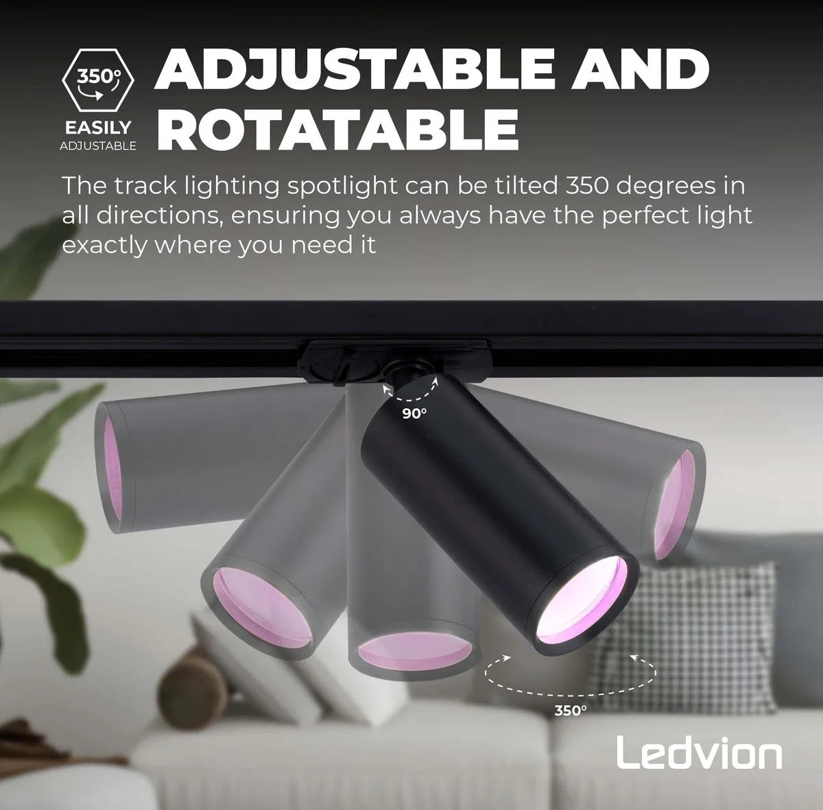 Ledvion Smart LED Railverlichting 2M - 6 Spots RGBW - Zwart - afbeelding 6 van 6