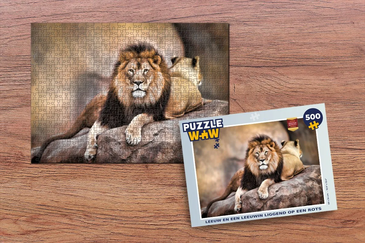 PuzzleWow Leeuw Rots Dieren Legpuzzel 500 Stuks - Multicolor