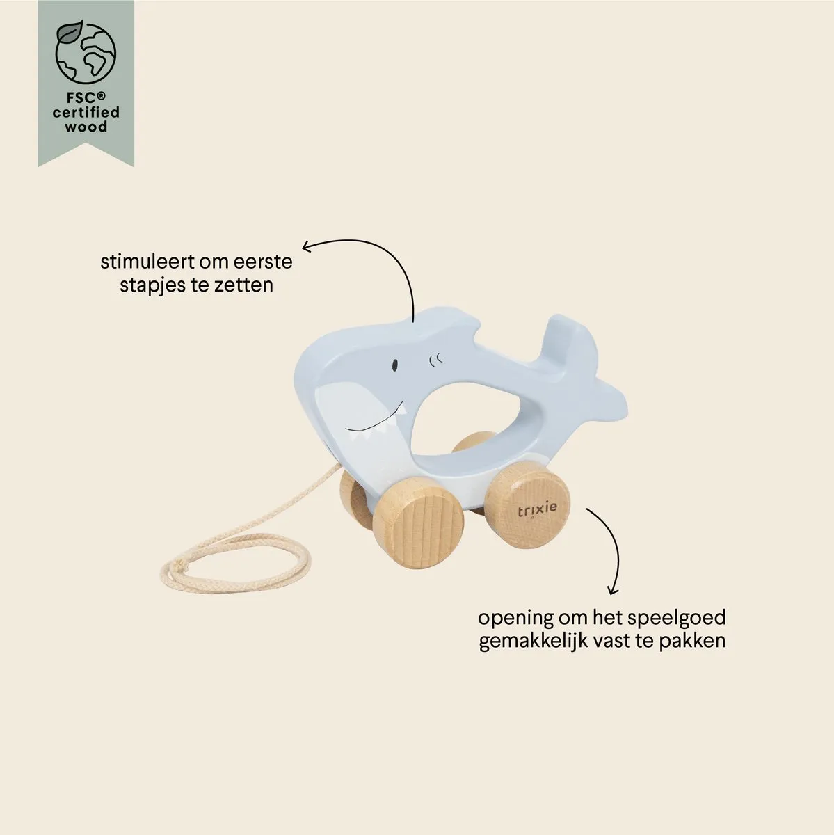 Trixie Houten Trekspeeltje Mr. Shark - Blauw