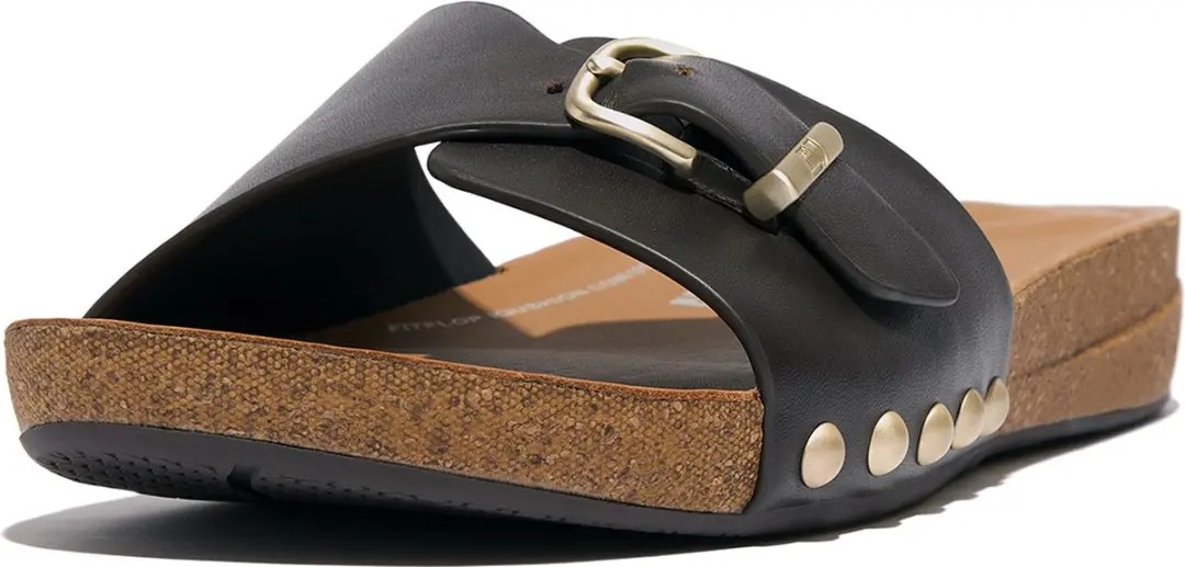 FitFlop FitFlop Iqushion Adjustable Buckle Leather Slides BRUIN
