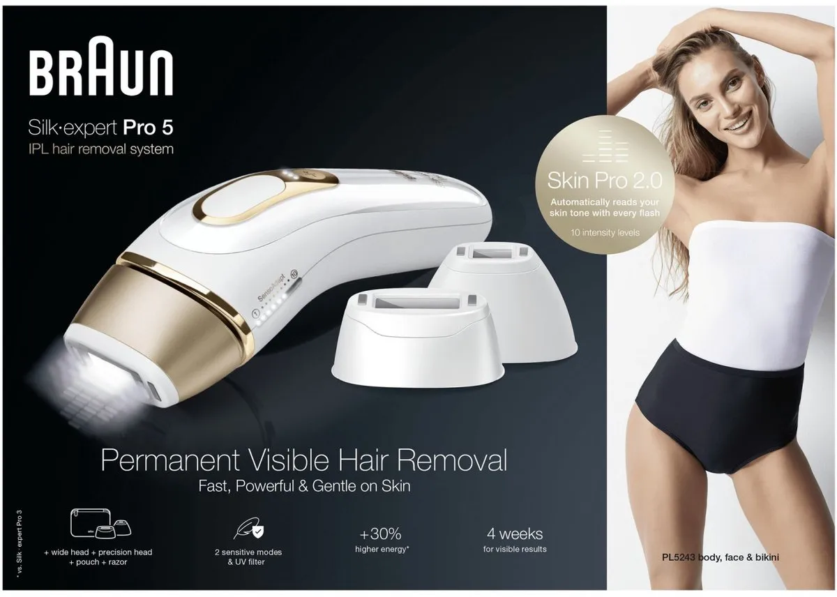 Braun Silk·Expert Pro 5 PL5243 IPL Ontharingsapparaat - 400.000 Flitsen - Wit/Goud