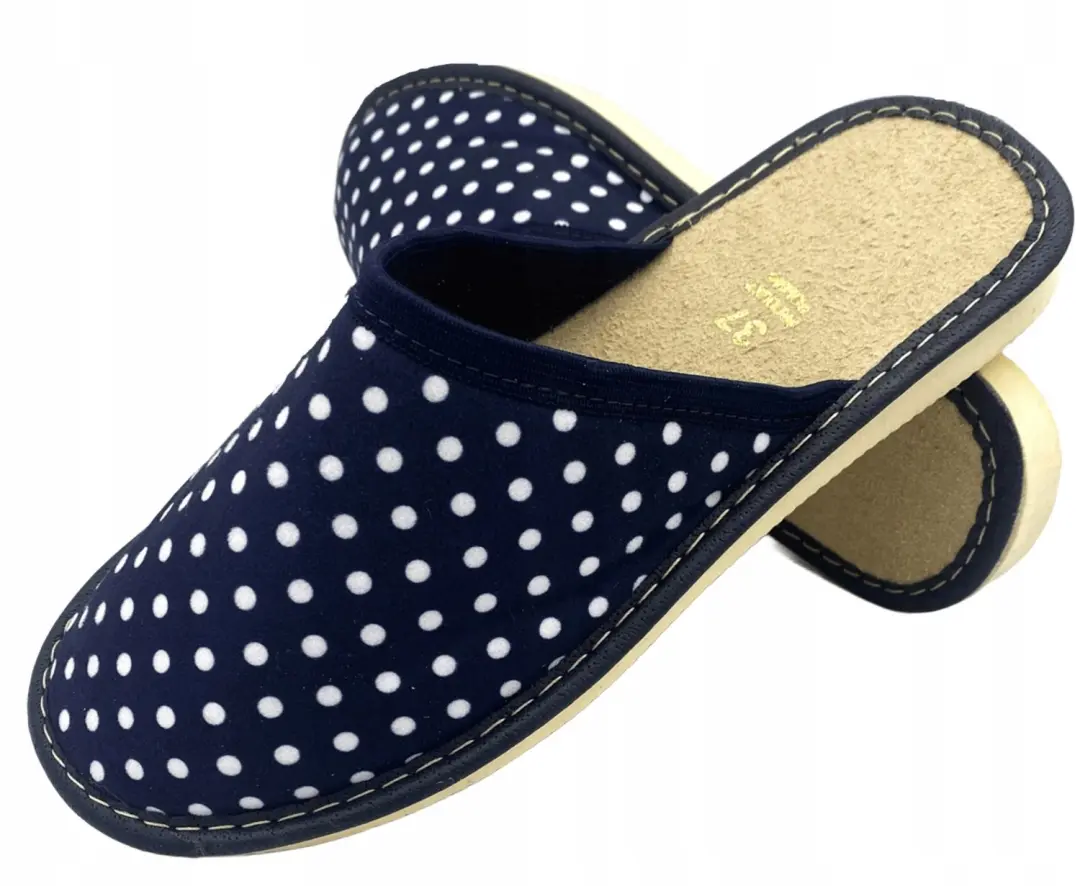 Damespantoffels met stippen, gesloten, marineblauw, maat 39