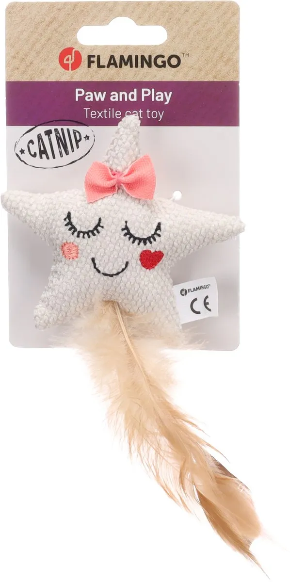 Flamingo Kattenspeelgoed Sterretje met Veertjes - Wit/roze