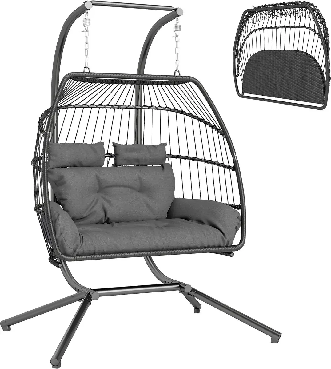 Outsunny-Rattan Hängesessel-Stahl, PE-Rattan-170L x 100B x 185H cm-Dunkelgrau