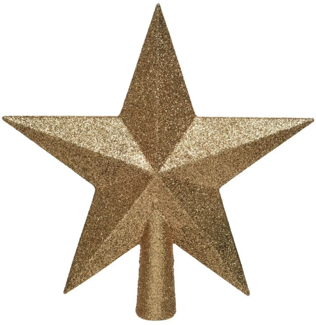 Camel bruine glitter kerstboom ster piek van kunststof 19 cm
