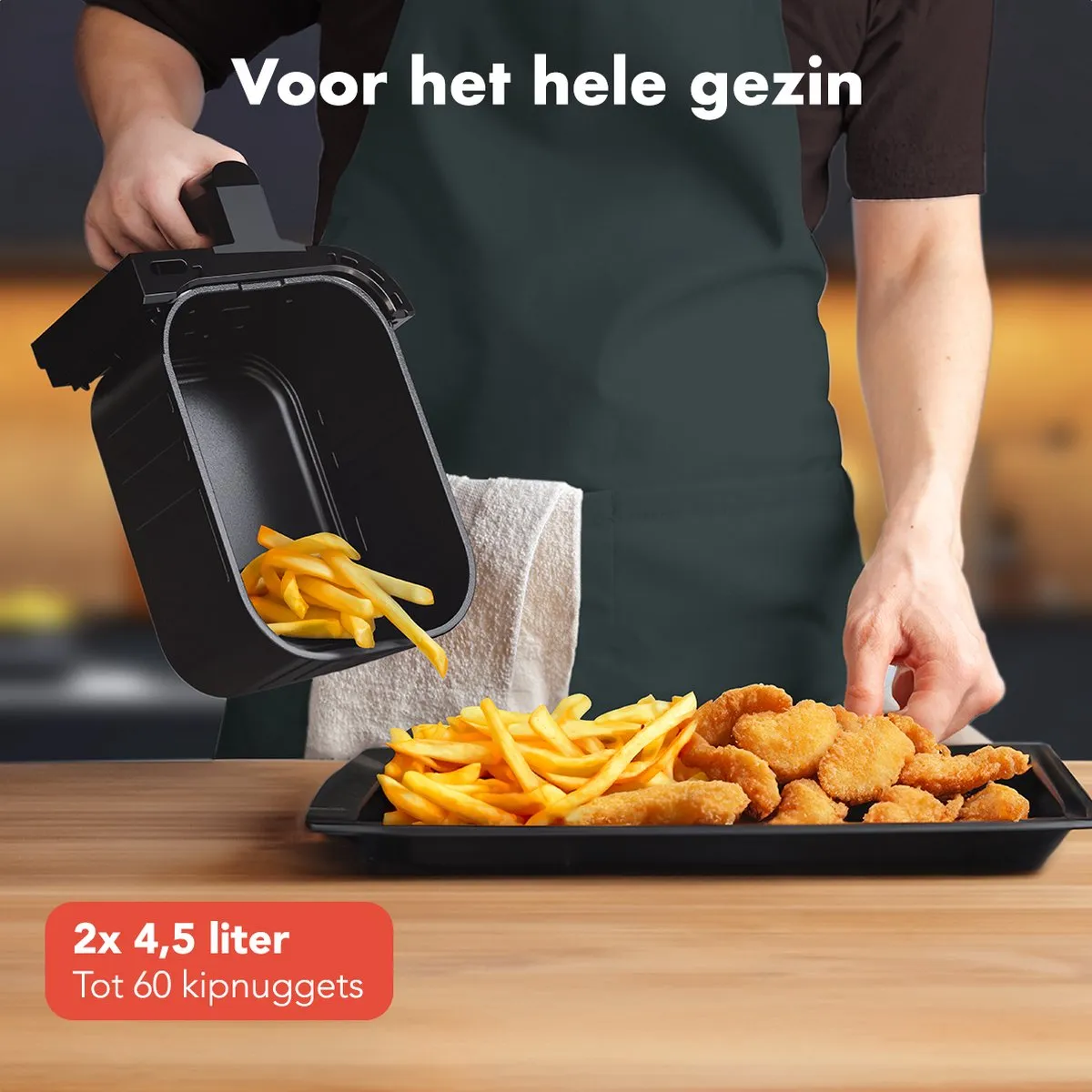 KitchenBrothers Dubbele Airfryer 2400W 9L - Dual Zone - 10 Programma's - Zwart