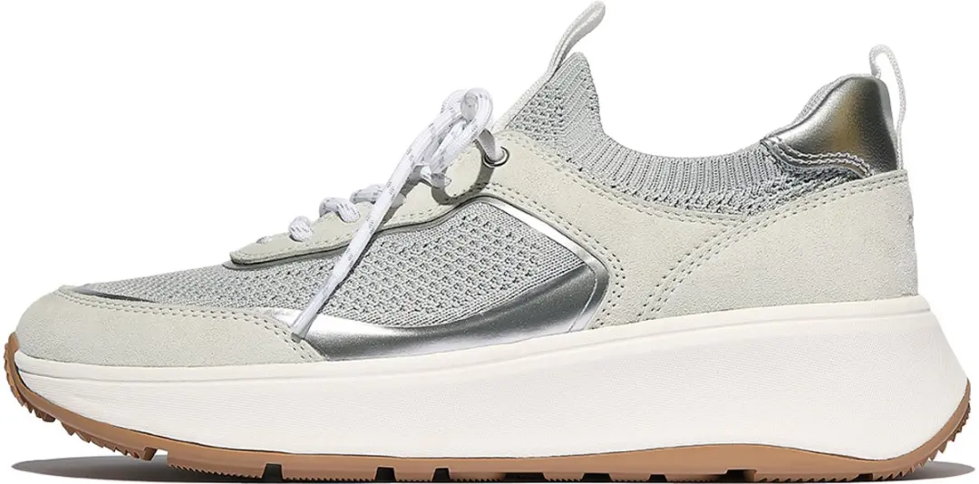 FitFlop F-Mode Suede/Knit Flatform Slip-On Laced Sneakers GRIJS