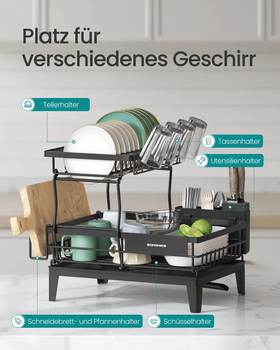 Songmics Afdruiprek KCS551BH01 - 2 Niveaus - Zwart - afbeelding 3 van 6