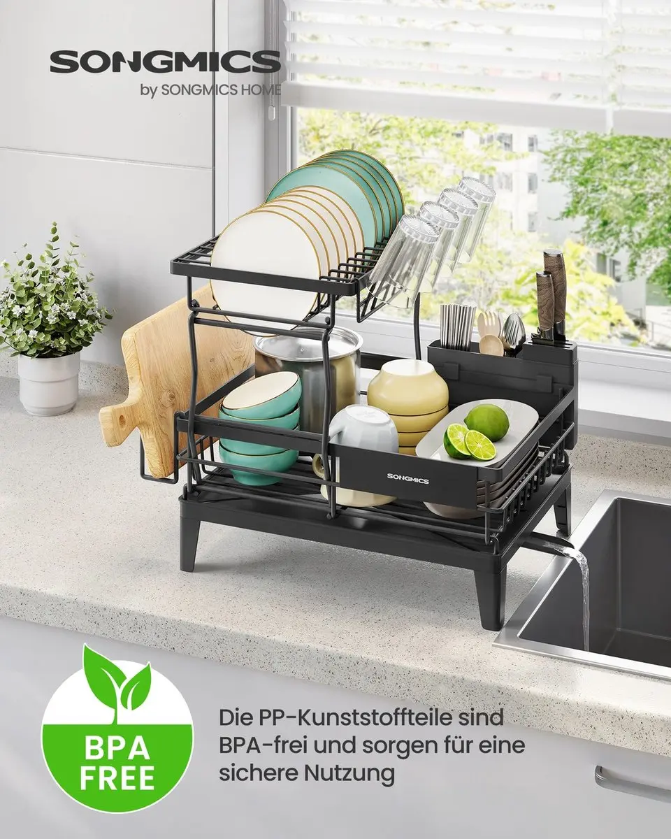 Songmics Afdruiprek KCS551BH01 - 2 Niveaus - Zwart - afbeelding 2 van 6