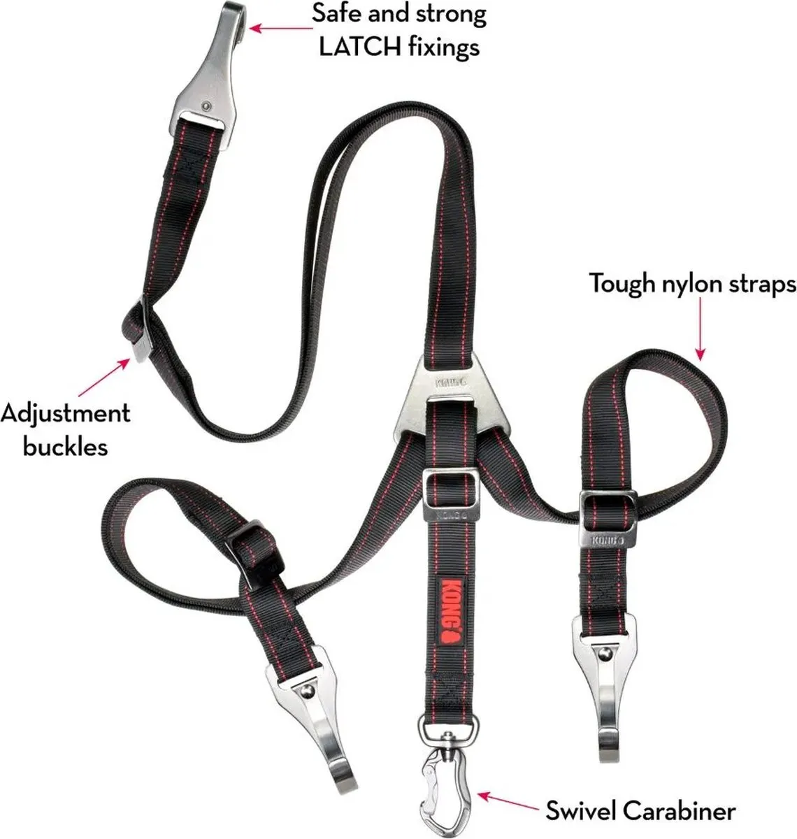 KONG Ultimate Safety Tether - Veiligheidsgordel voor hond - One Size - Zwart