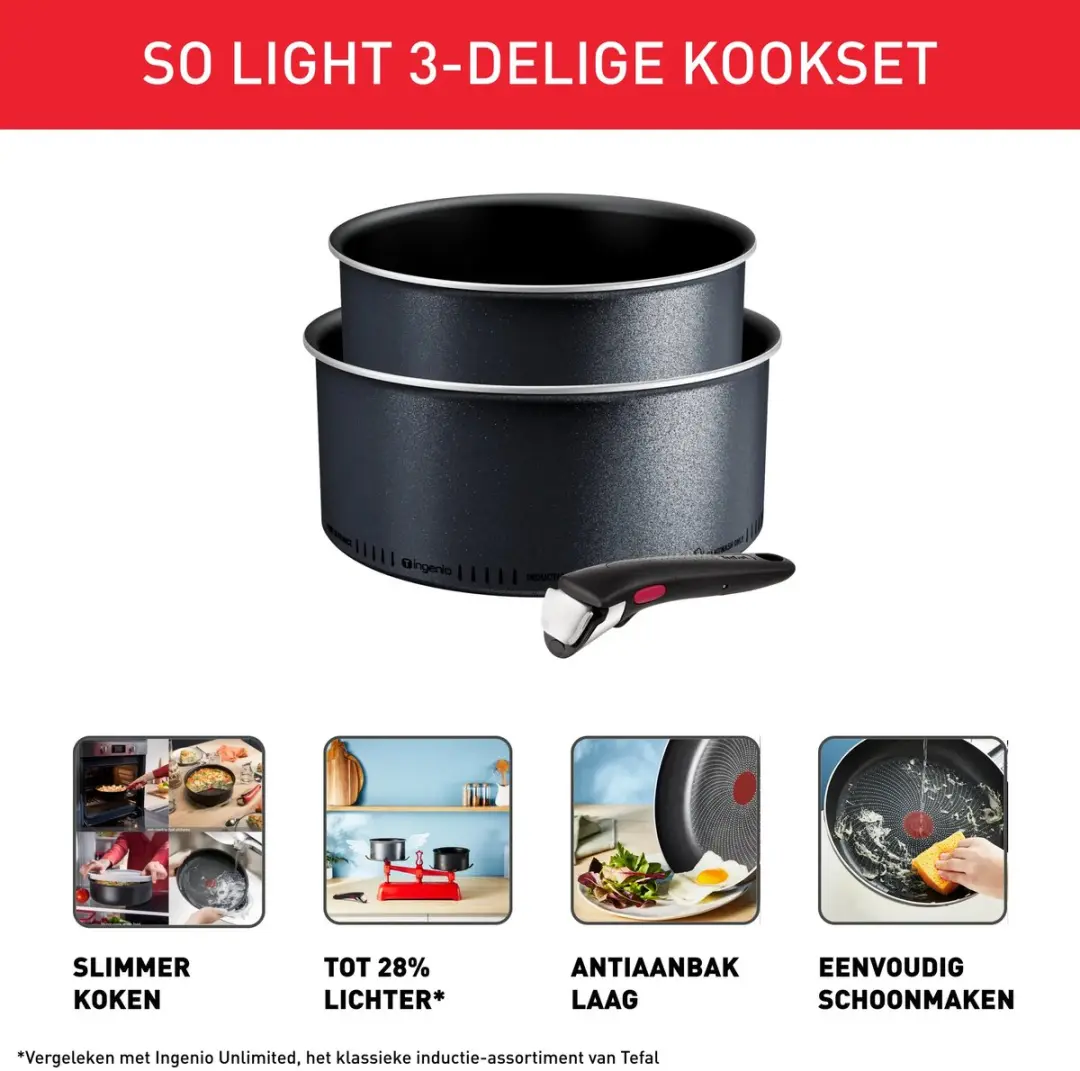 Tefal Ingenio So'Light Pannenset L7239003 - 3-delig - afbeelding 6 van 6