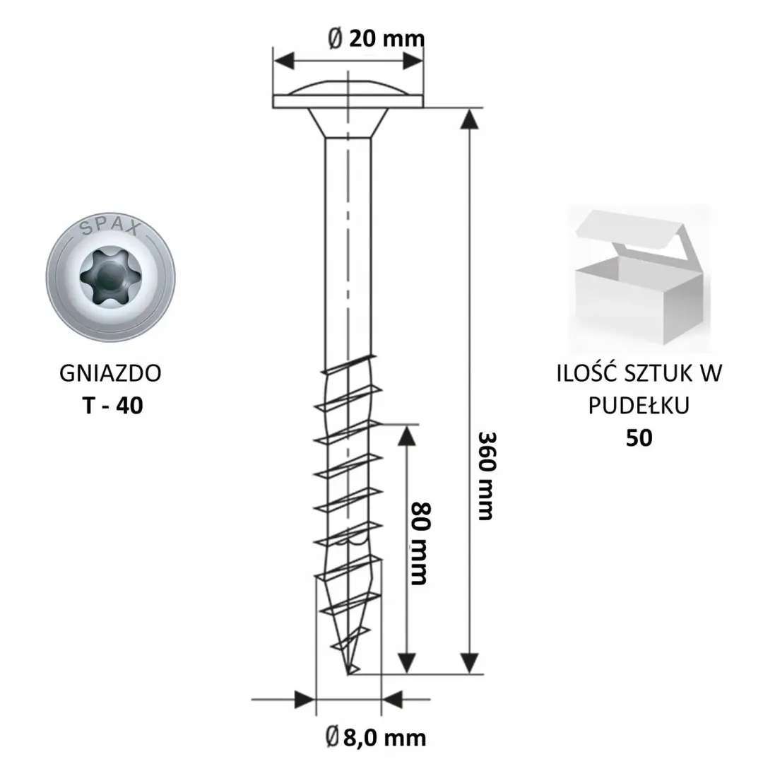 Spax T-Star Plus WIROX 8x360mm Schroeven - 50 Stuks - afbeelding 2 van 3