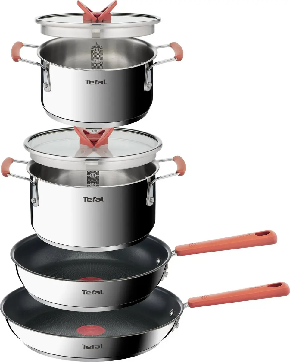 Tefal OptiSpace Pannenset 6-delig met Dikke Bodem & Thermo-Fusion