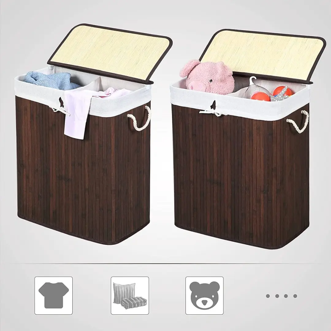 Songmics Wasmand 100L Bamboe Bruin - afbeelding 2 van 6