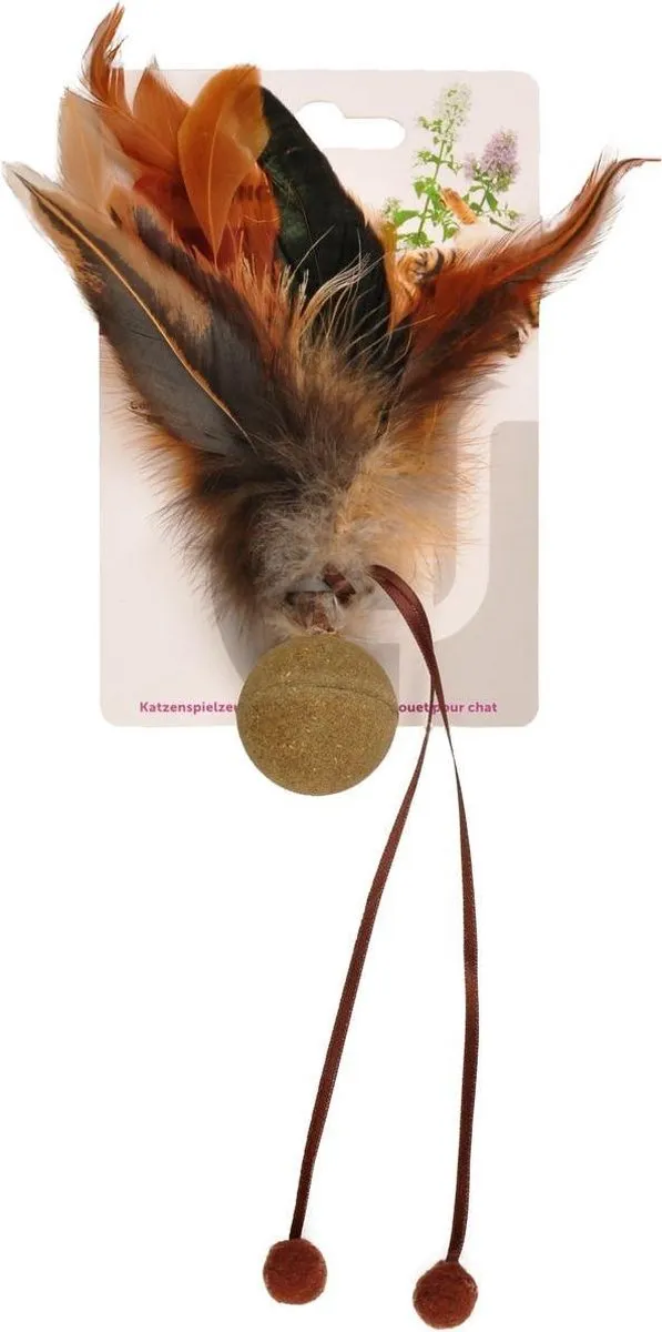 Flamingo Catnip Balletje Met Veer - Bruin