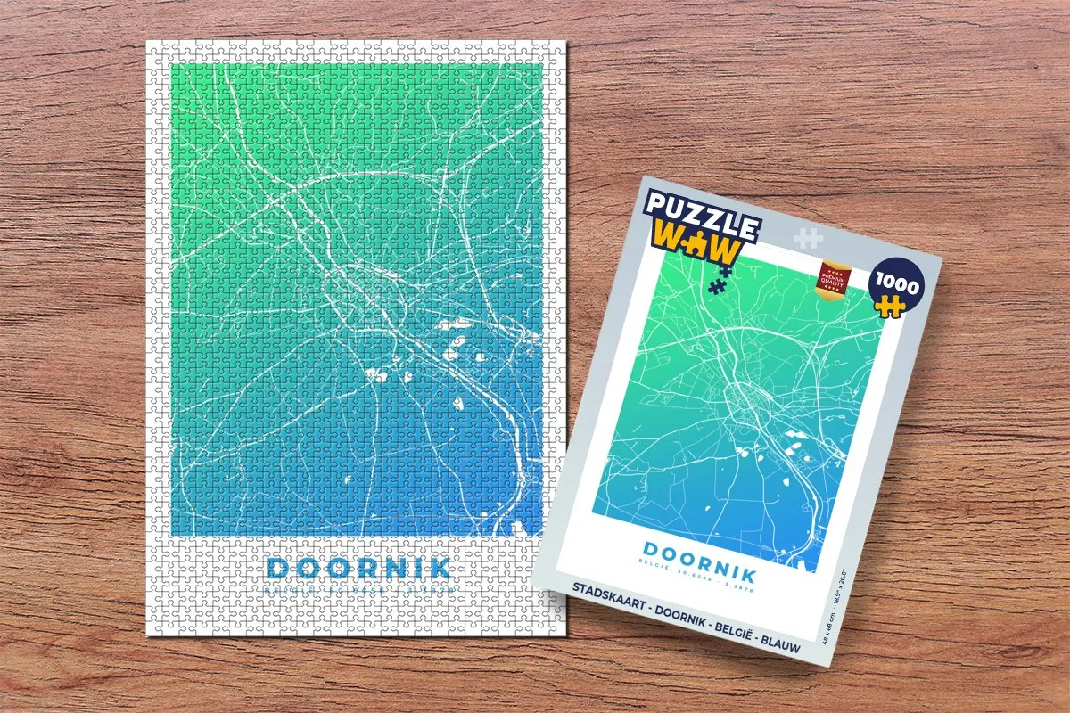 PuzzleWow Stadskaart Doornik België Legpuzzel 1000 Stuks - Multicolor