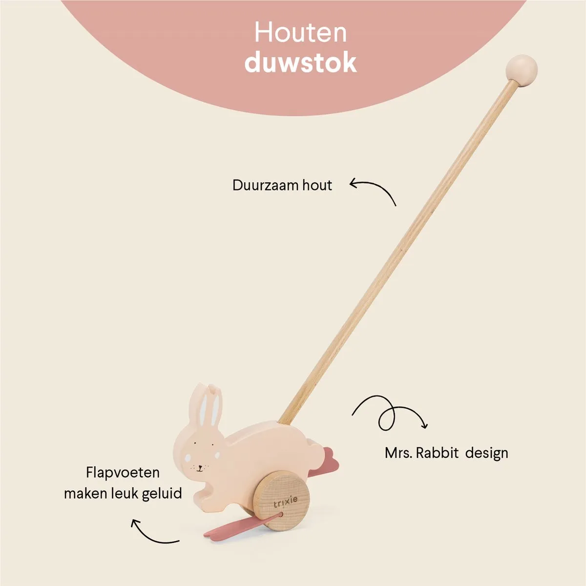 Trixie Houten Duwstok Mrs. Rabbit - Roze