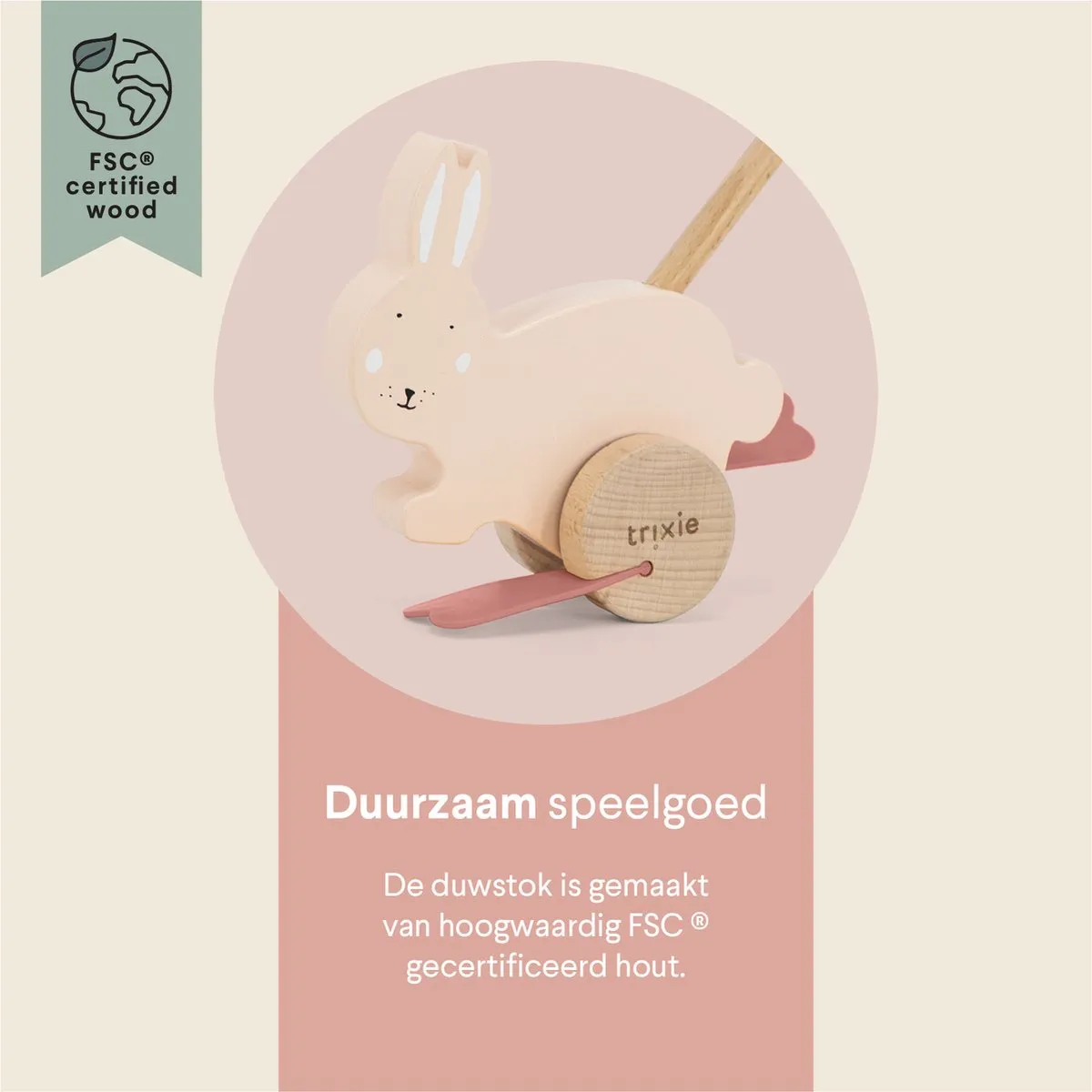 Trixie Houten Duwstok Mrs. Rabbit - Roze