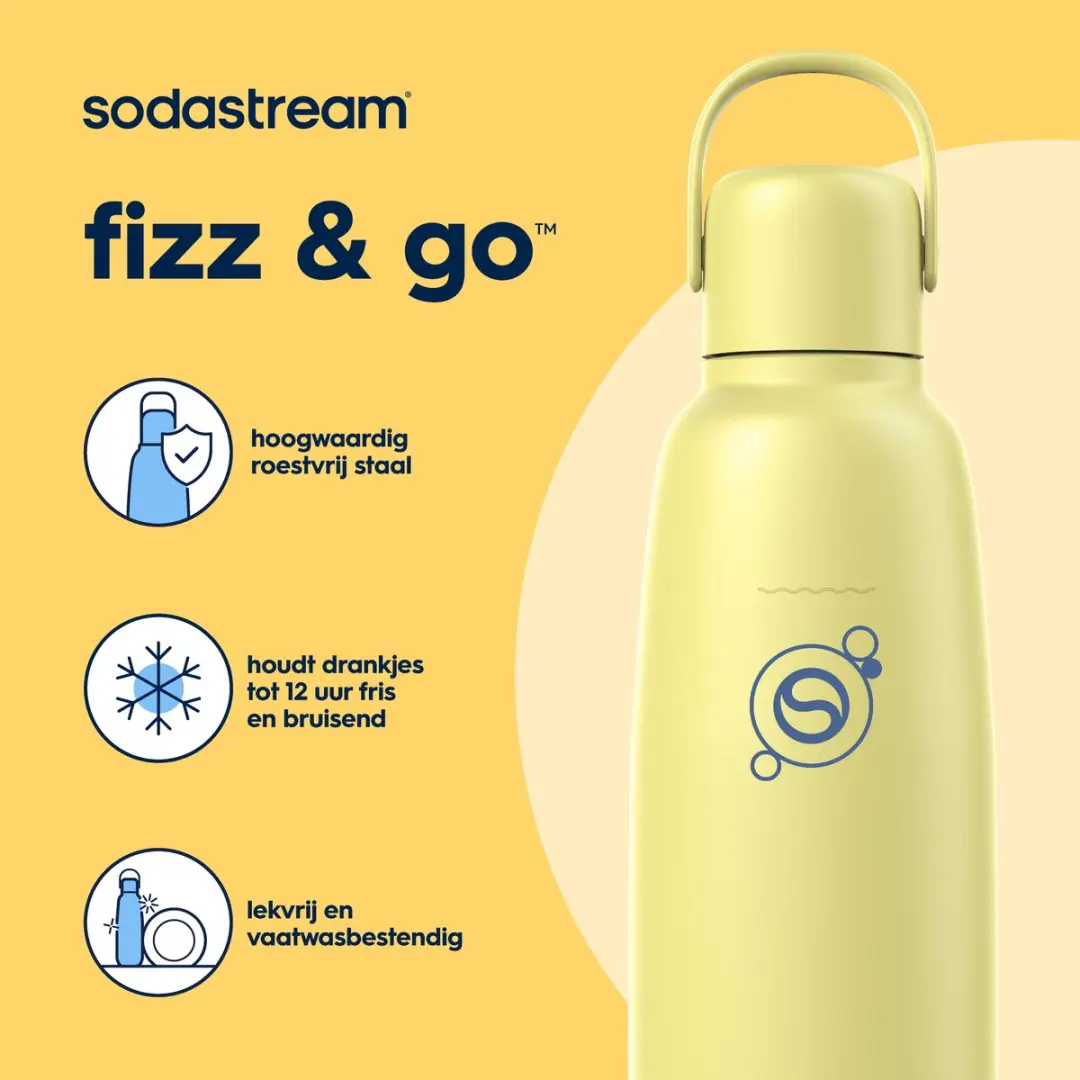 SodaStream Fizz & Go 0.9L Roestvrijstalen Fles - Lemon - afbeelding 3 van 6